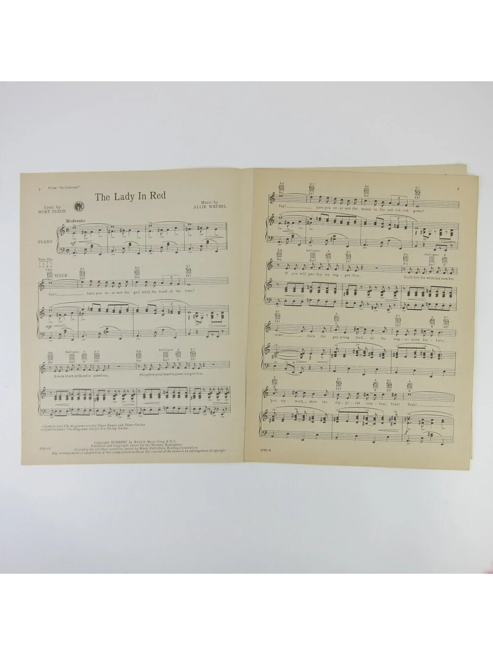 Sheet Music The Lady In Red Caliente Dolores Del Rio Pat O'brien Vintage 1935